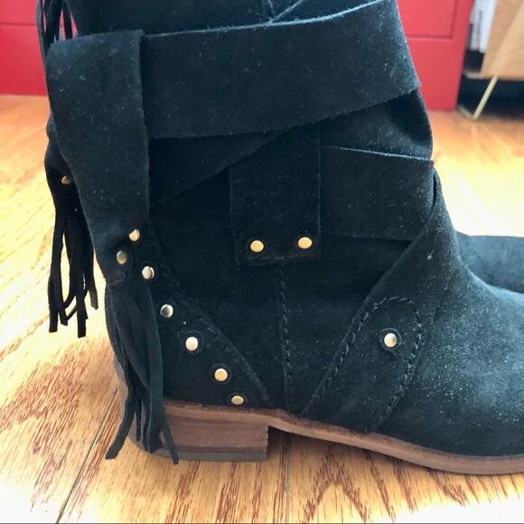 SEE BY CHLOE Studded Dasha Tassle Suede Boots Black Fringe Women’s Size 6 NWOB - Picture 7 of 14